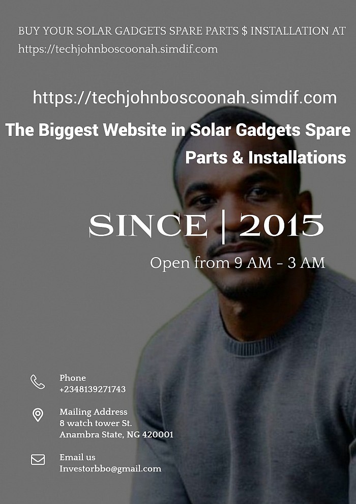 https://techjohnboscoonah.simdif.com The Biggest Website in Solar Gadgets Spare Parts & Installations